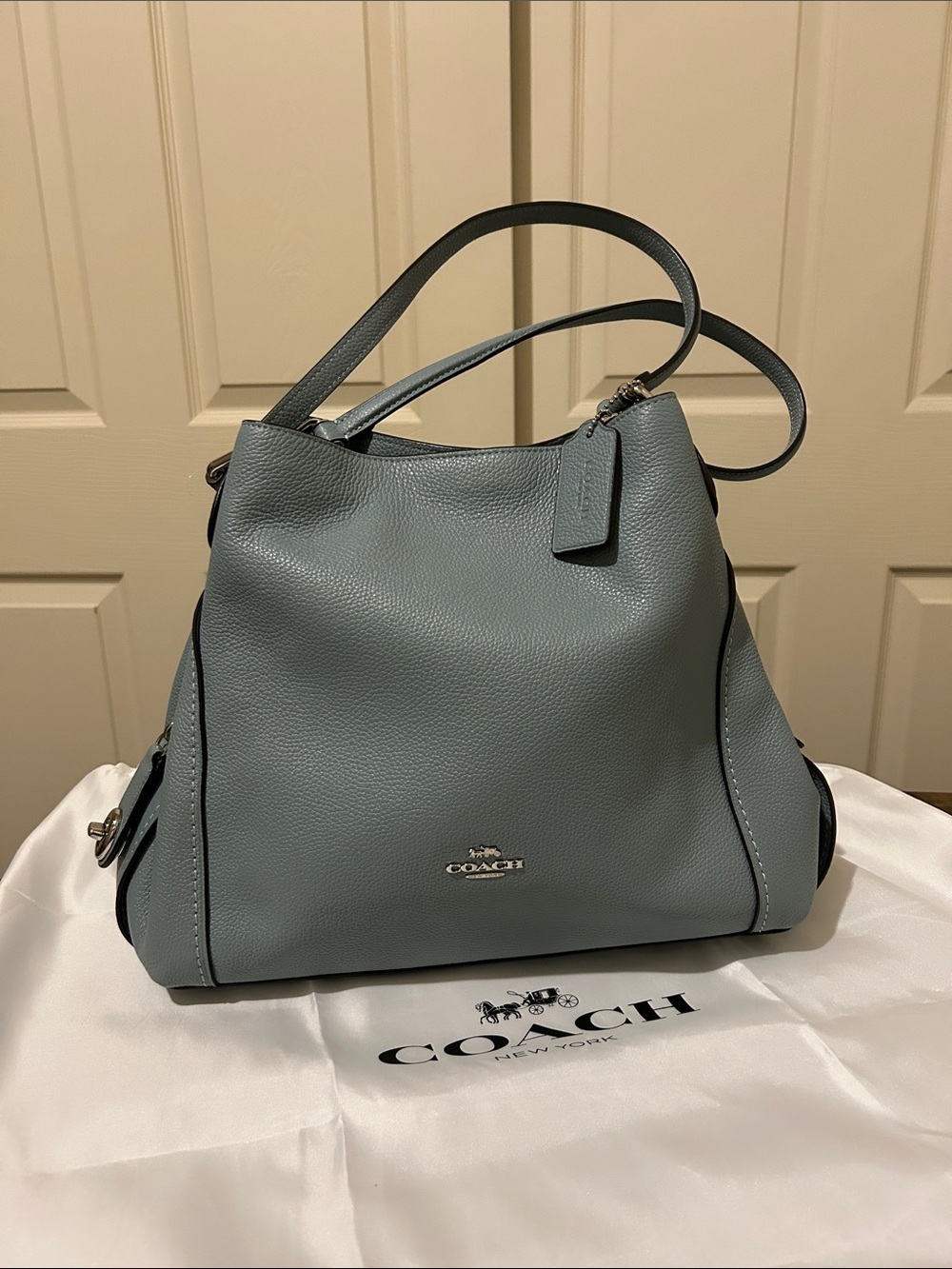 Coach Edie Turnlock Ice Blue Triple Compartment Shoulder Bag NWOT